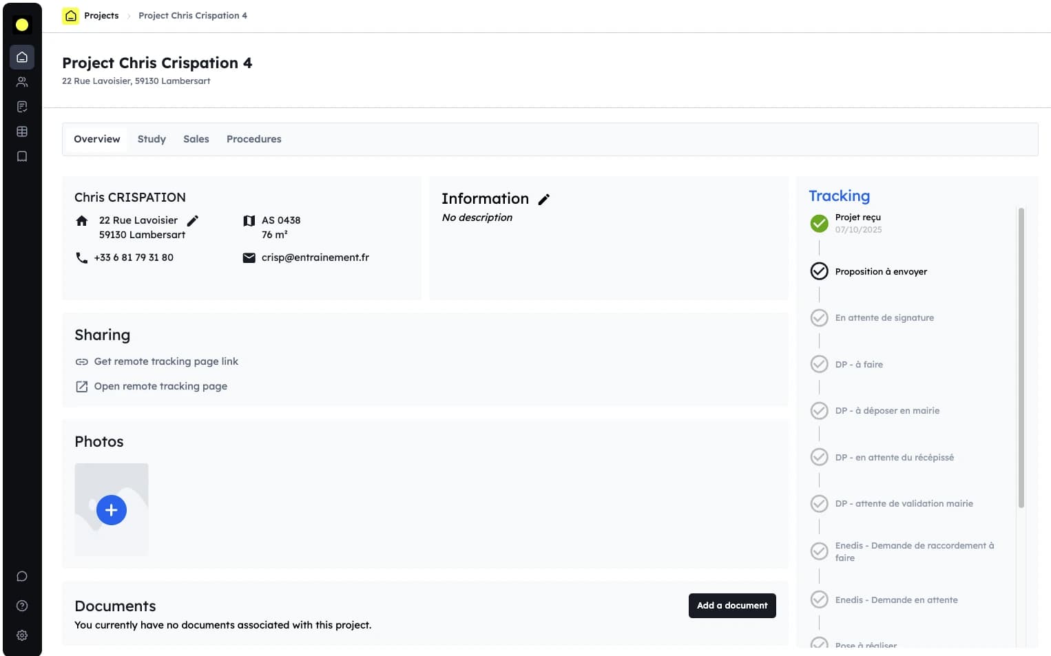 Tableau de bord de l'application métier Solteo développée par PeakLab