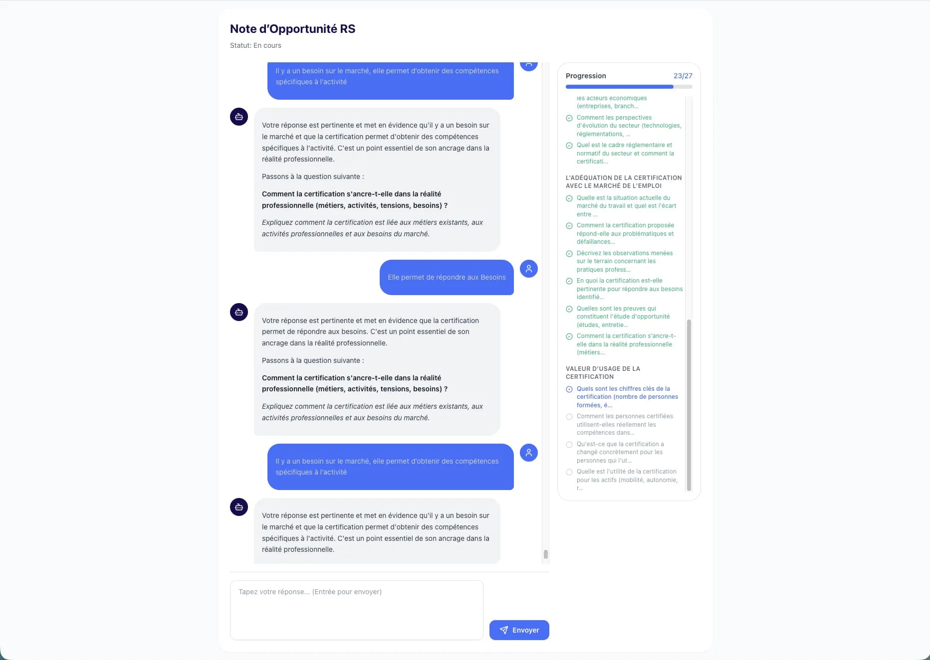 Conversation with the AI assistant built by PeakLab for SYLA Project Conseil